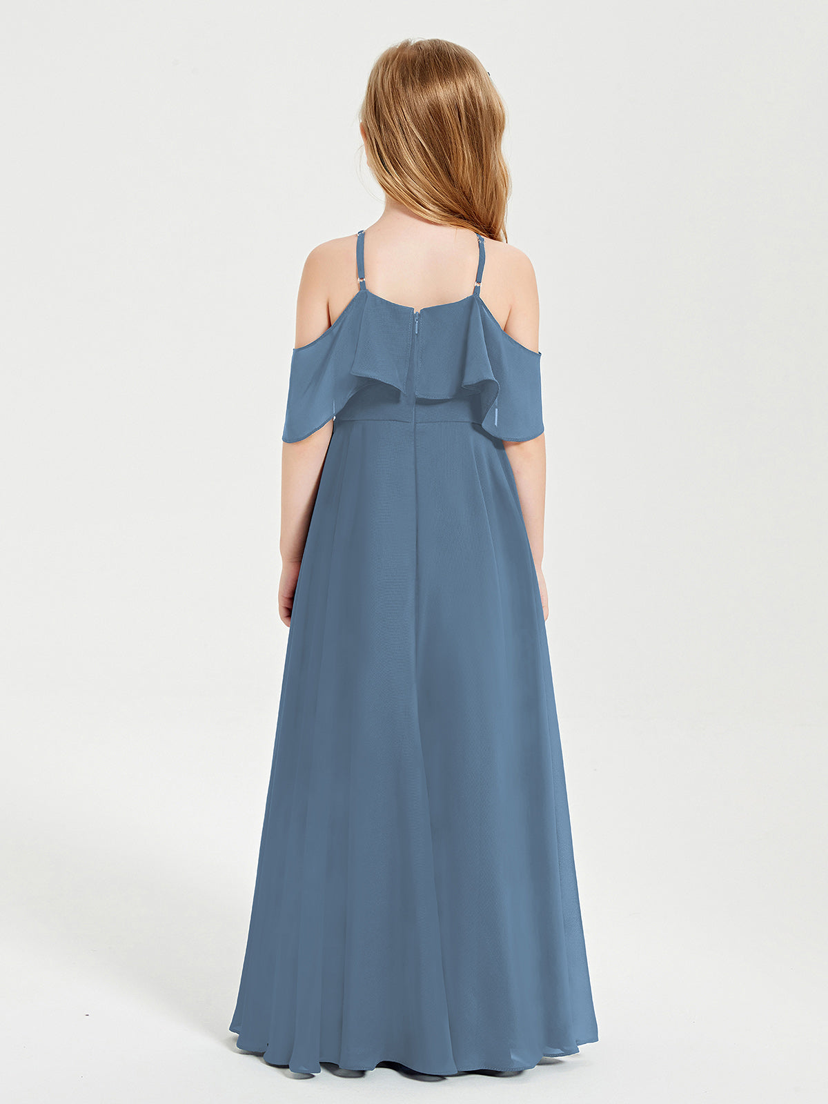 Off-the-Shoulder Long Dresses for Junior Bridesmaids Slate Blue